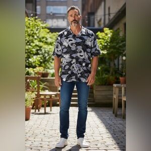 Fresh Print Tokyo Dragon Button-Up Shirt Japanese Streetwear Vintage Men’s 2XL